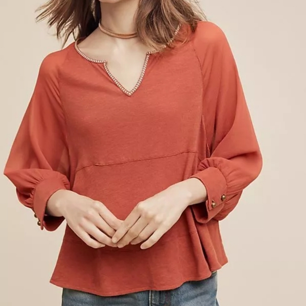 Akemi + Kin Anthropologie Fenn Dolman Blouse Top Embroidered Swing XS New